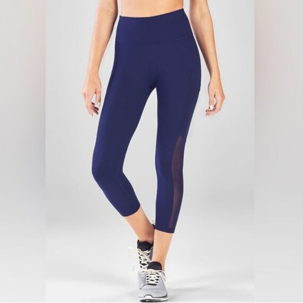 Fabletic Powerhold On The Go Navy Blue Mesh Panel Capri Leggings XS